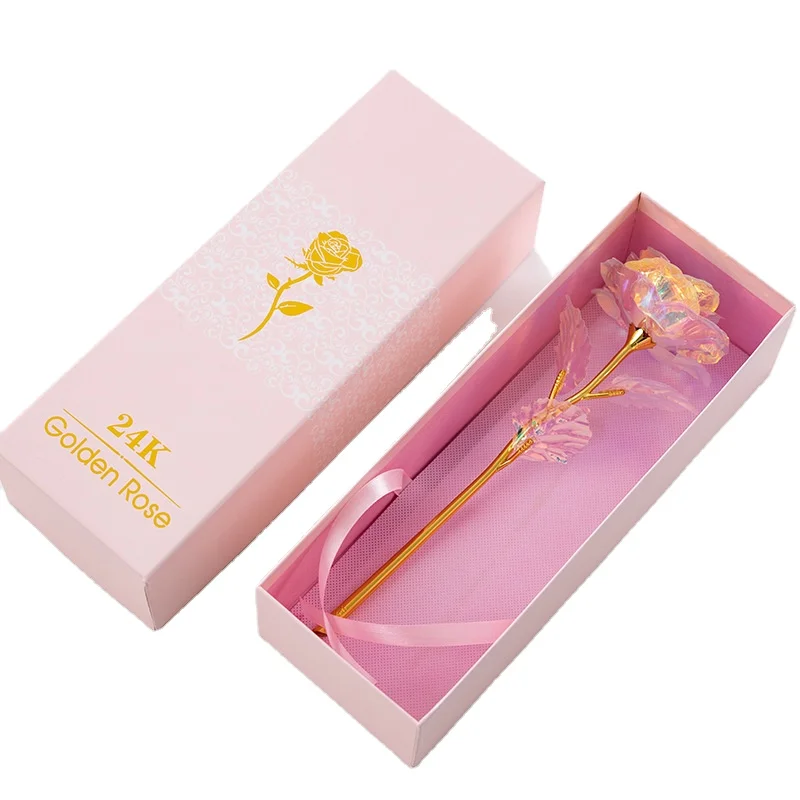 2023 hot sale pink gift boxes artificial 24k gold plated rose gold foil flowers saint valentine gifts Rainbow Galaxy Rose