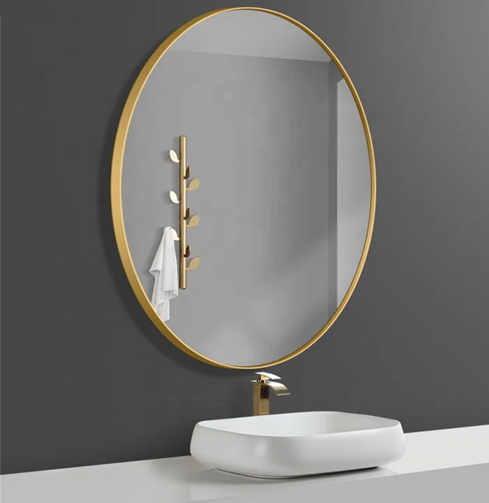 
Customized Golden Round Oval Shape Bathroom Aluminum Alloy Frame Mirror 