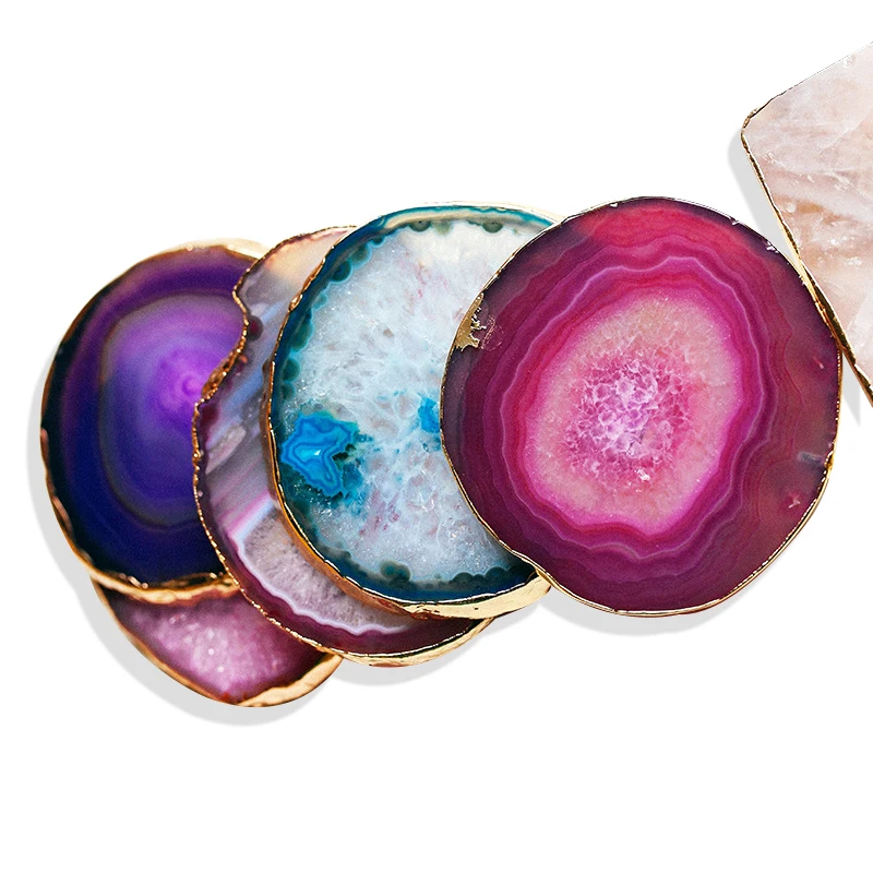 
High Quality Beauty Agate Coaster Wholesale 100% Natural Real Quartz & Agate Coaster Hot Drink Crystal Coasters for Coffee 