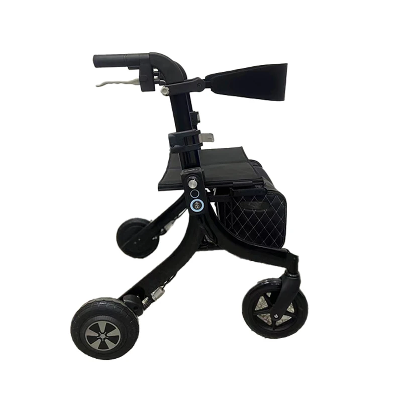 Adjustable Speed Limiter Aluminum Folding Walker Rollator with Seat