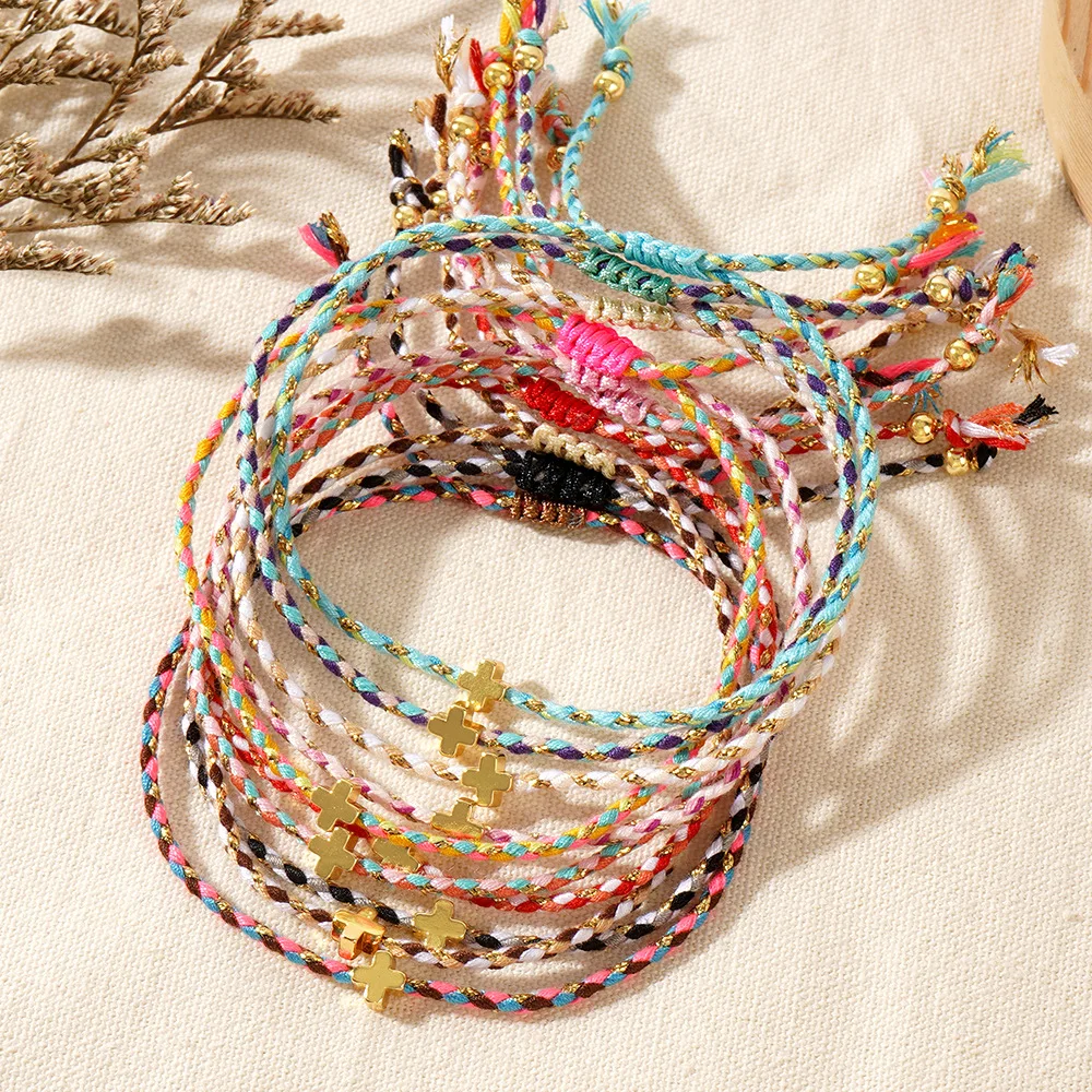 Go2boho 2024 Hot Selling Minimalist Jewelry Women Fashion Style Boho Handmade woven  Plated Cross Bracelets Bangles Gold gift