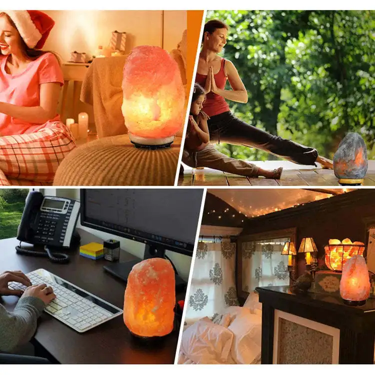Wholesale Dimmer Switch 15w Bulb Wooden Base Decoration Natural Crystal Rock Stone Pink Himalayan Salt Lamps