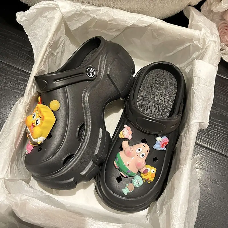 2024 Women Summer Outdoor Garden Shoes Removable Color Contrast Lining Beach Clogs Thick Soled Sandals Slippers EVA Round