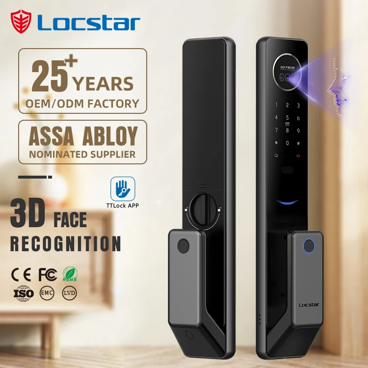 Locstar 2023 New 3D Face Recognition Keypad Fingerprint Card Intelligent Digital Push Pull TTlock App Smart lock