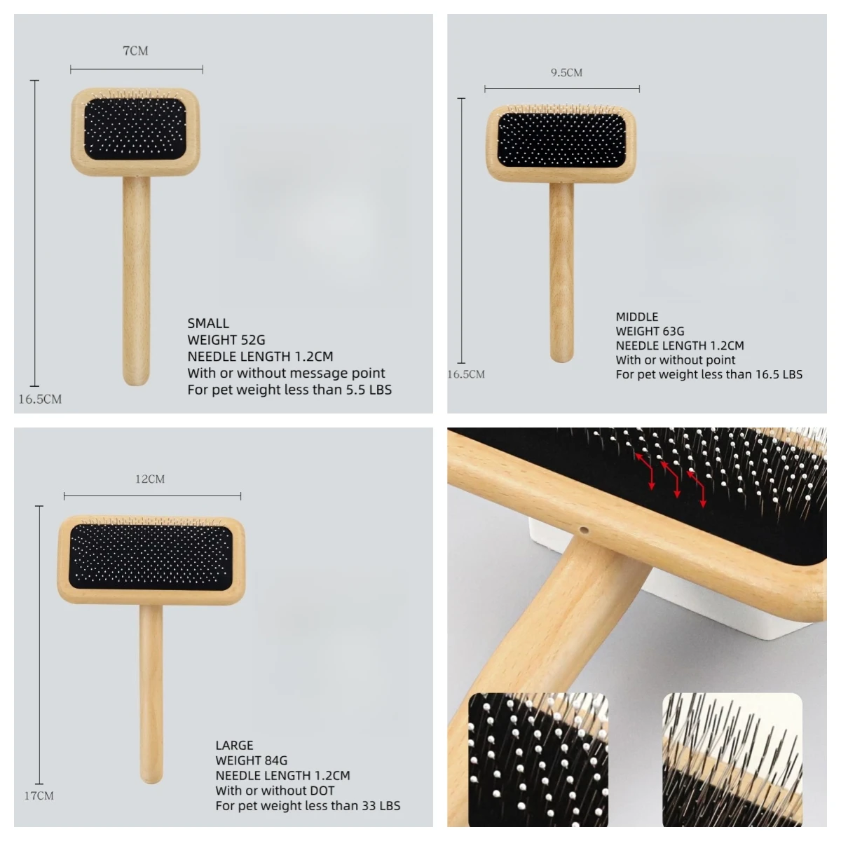 PET Slicker brosses PET Slicker Brushes with Curved Stainless-Steel Bristles to Remove Loose Fur,Tangles,Mats with wood handle