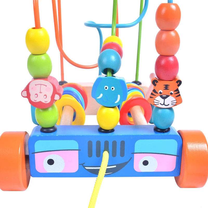 Children Wooden Bead Maze  Educational Montessori Toy Baby Play animal Pull Along Toy Rings Wooden Bead Maze Toy,