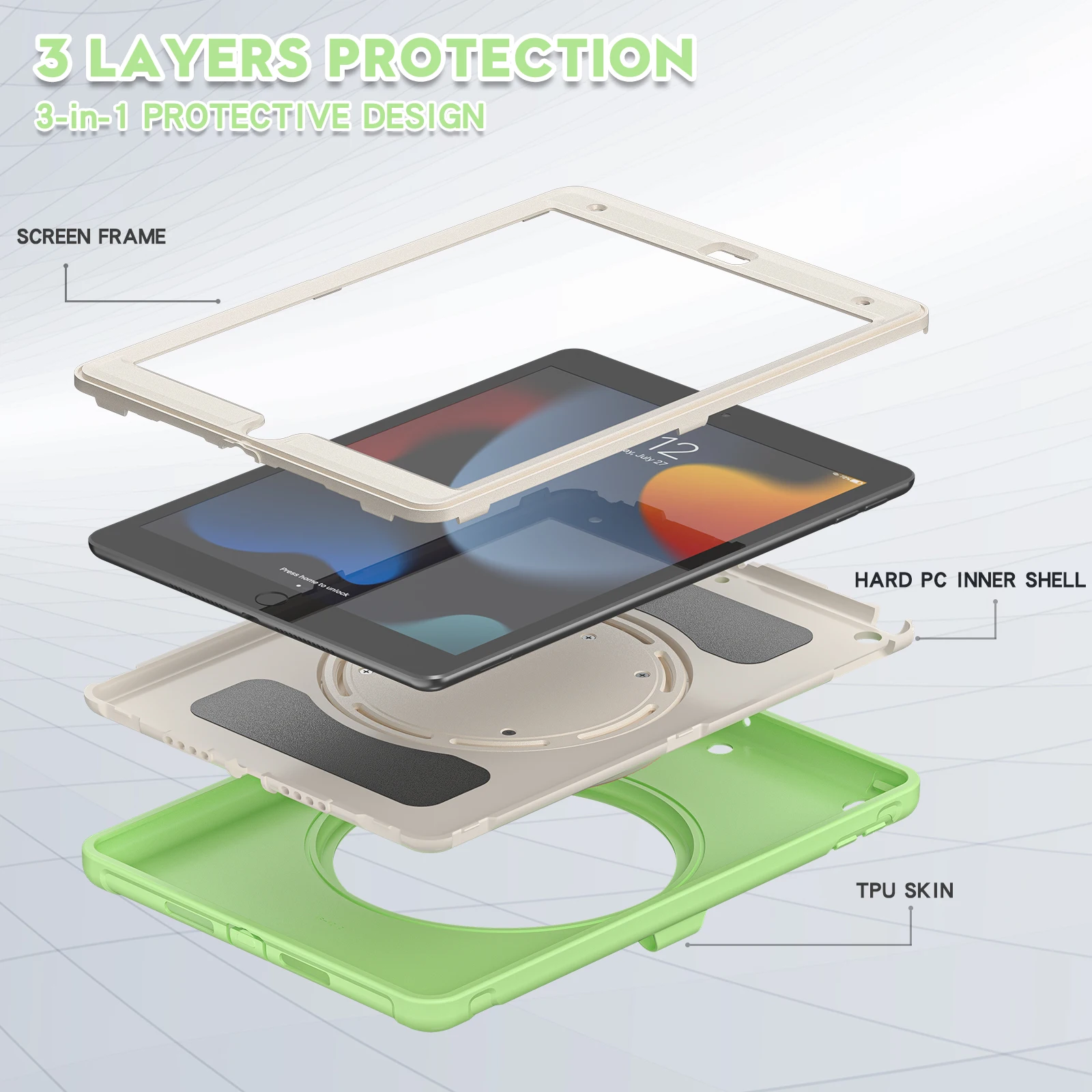 for  Ipad 10.2 Case 2021 Grade Heavy Duty Shockproof Cover Gen Tablet Case