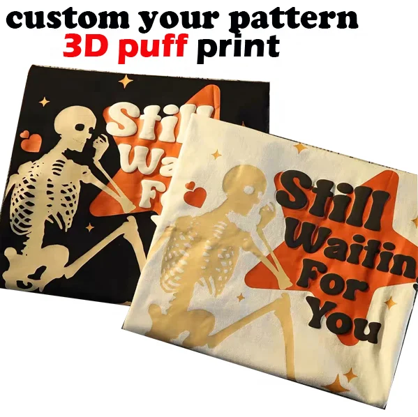 Custom t-shirt manufacturer logo plush embroidery quality top custom 3d puff print heavy t shirt loose t shir puff print t-shirt