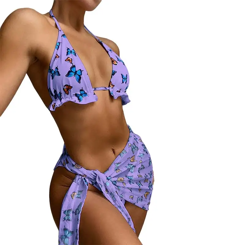 Butterfly Swimwear Personalized 3 Piece Swimsuit Set Maillot De Bain Bathing Suits For Womens Bikini 2024 With Skirt