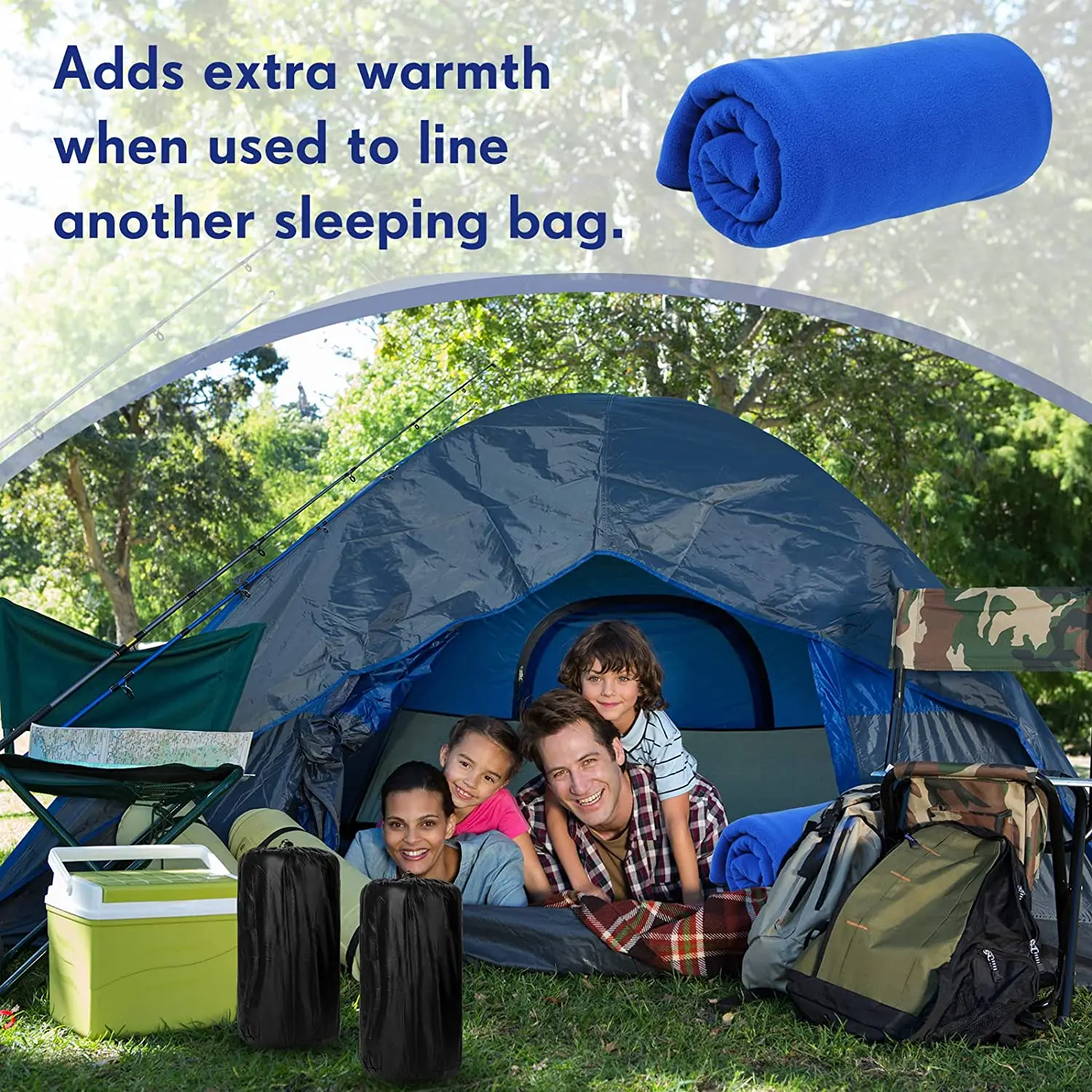 WOQI Fleece Sleeping Bag Lining 75 Inch Long Adult Warm Sleeping Bag Cold Weather Zipper Camping Blanket Lining