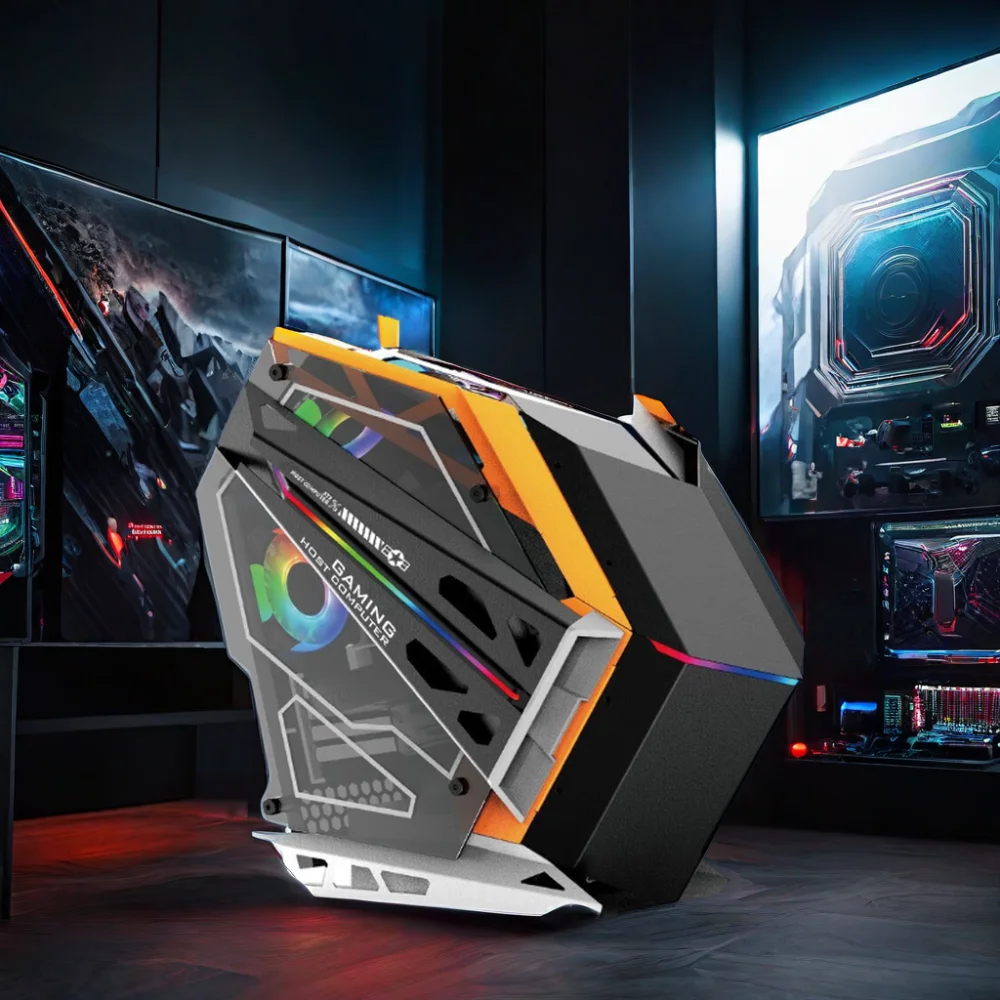 Powercase M-ATX/ATX Tower Gaming Computer Case Custom Aluminum Water Cooling System Audio Front Port for CPU Cooling