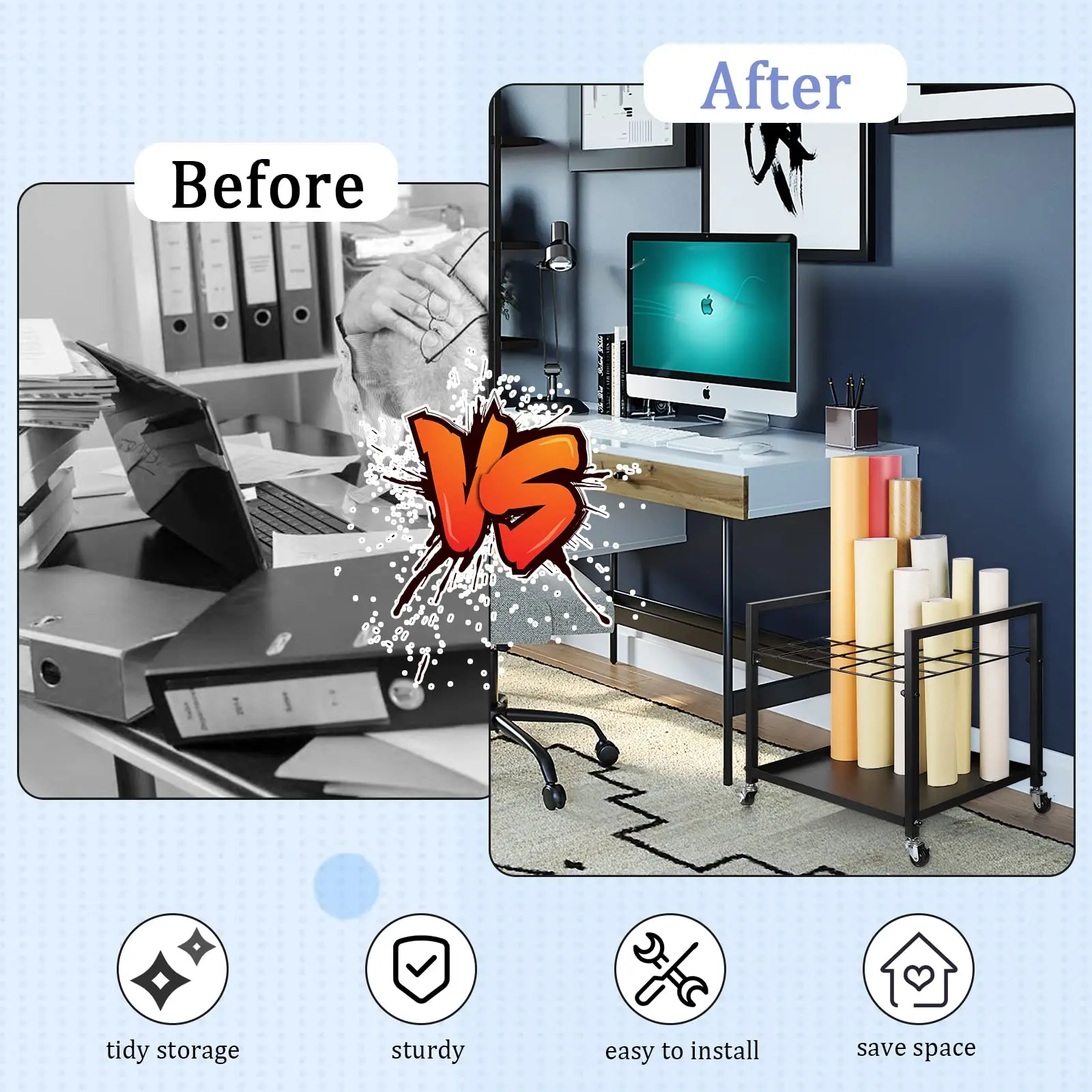 Blueprint Storage Rack Blueprint Holder Metal Blueprint Storage Cart with Wheels 20 Slots Roll File Holder