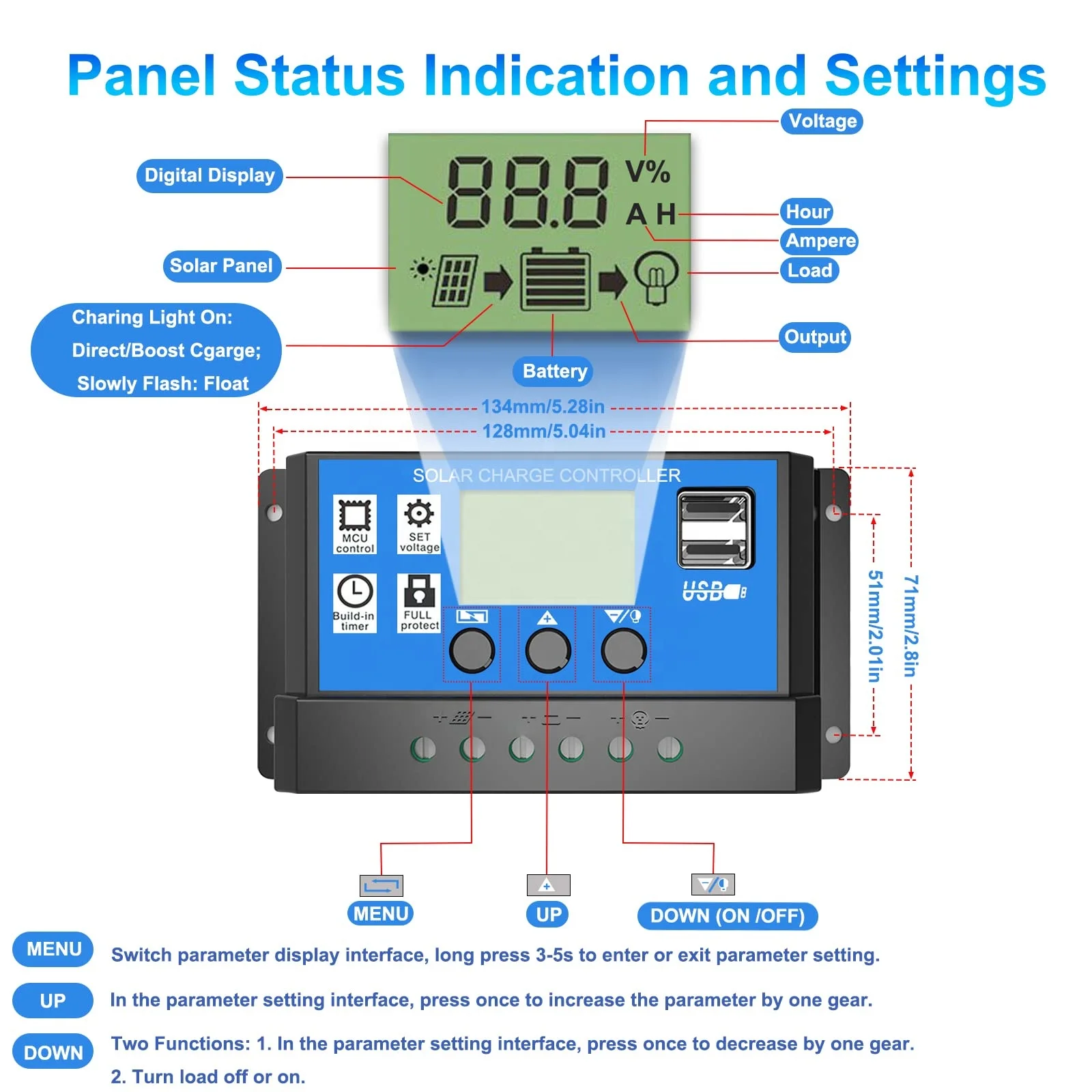 MPPT Solar Charge Controller 10a 20a 30a 12V/24V PWM Auto Parameter Adjustable LCD Display Solar Controller