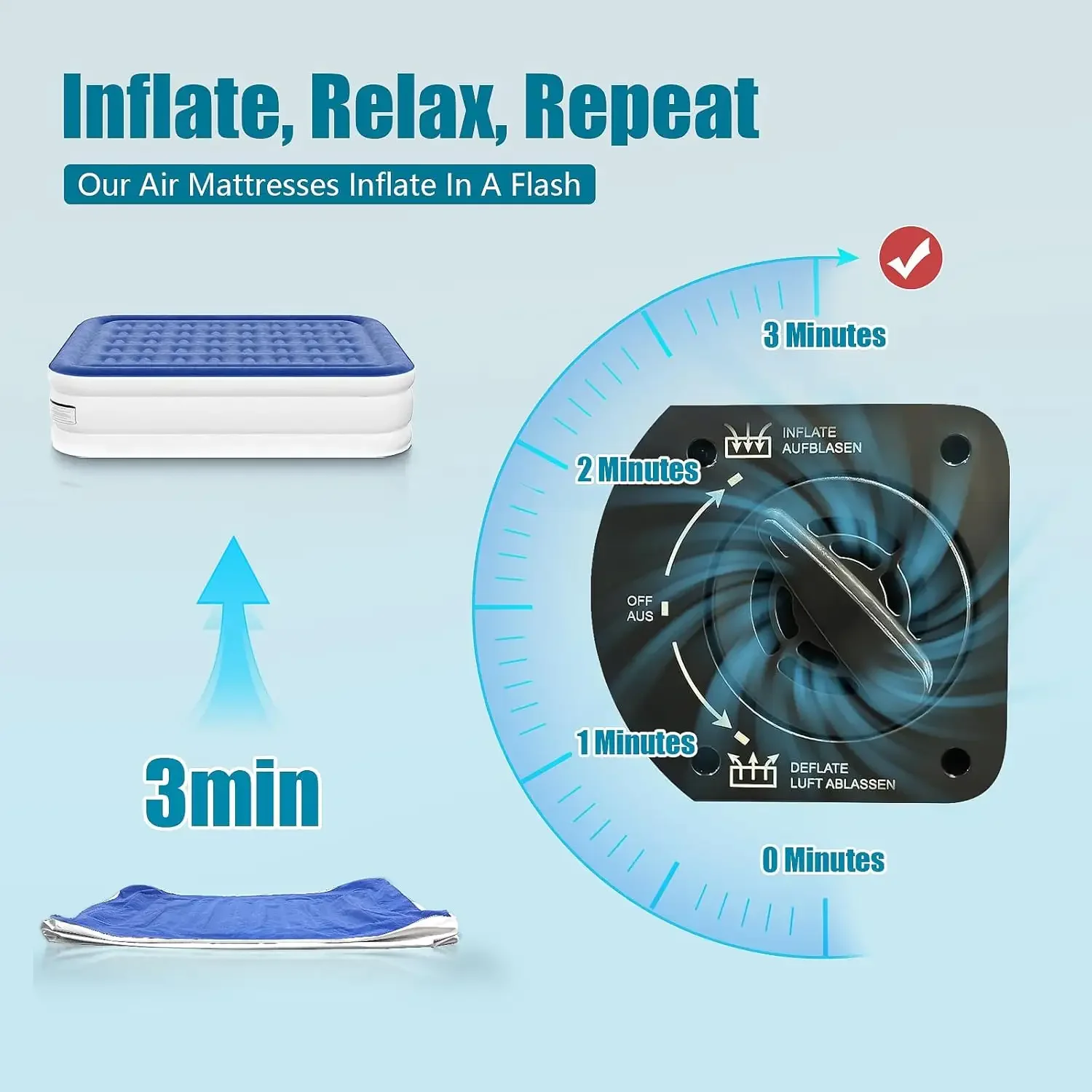 Custom Logo Foldable 16 inch Double Quick Self-inflating Air Mattress with Soft Flocked Top Layer