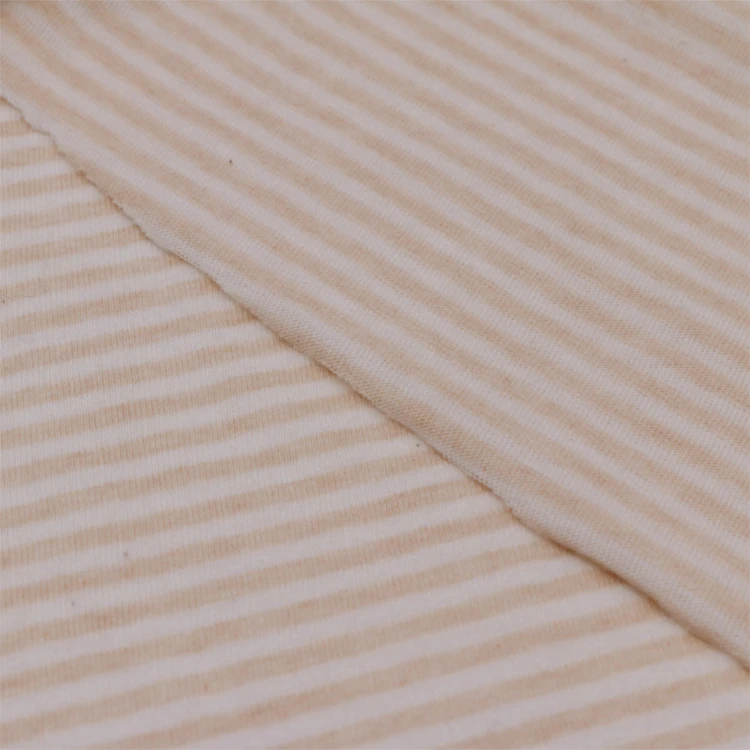
new arrival eco-friendly single jersey fabric in 100% cotton fabric natural colored cotton knitted stripe for baby clothes 