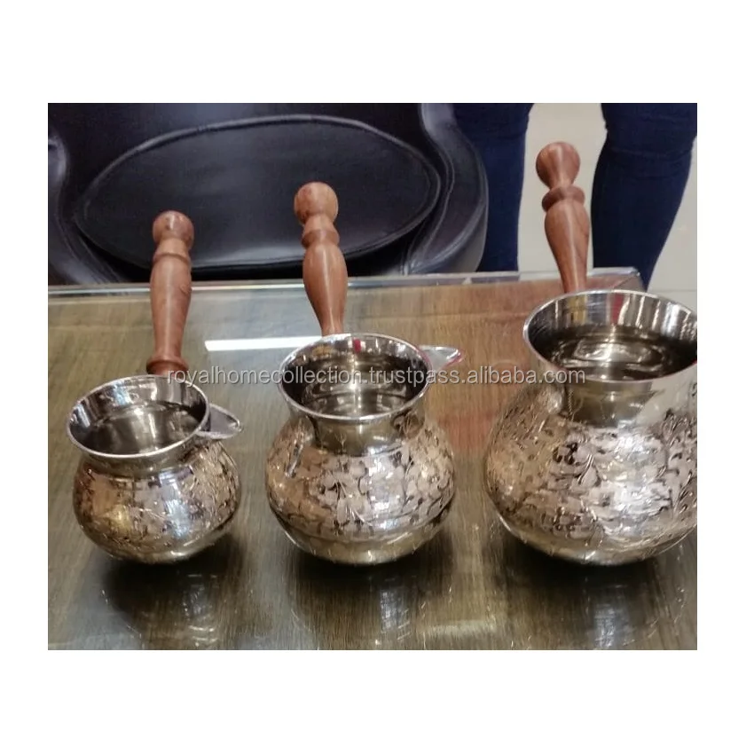 Латунный турецкий чайный и кофейник с элегантной деревянной ручкой для приготовления чая