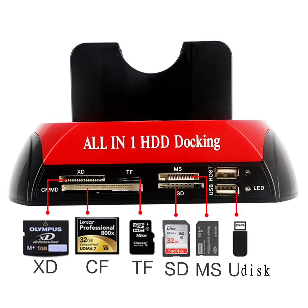 All In 1 HDD Docking Station IDE SATA USB 2.0 to 2.5 3.5 Inch Dual Slot Hard Disk hdd dock station  OTB  hard disk base