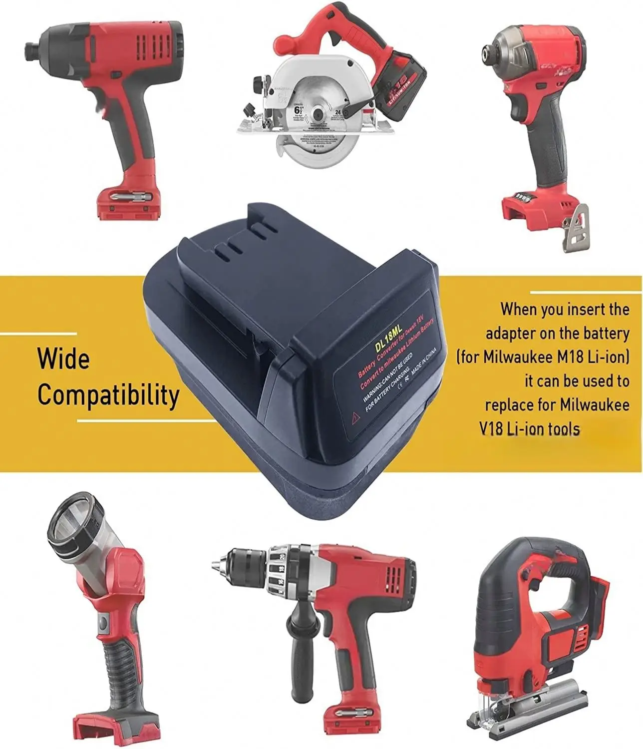DL18ML Battery Adapter for De-walt 20V Lithium Ion Battery to Replace Milwau-kee 18V Tool Battery