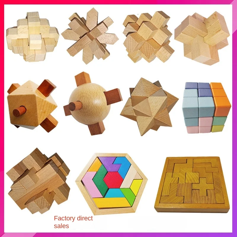 New Wooden Puzzle 3D Intelligent Brain Teaser Adult IQ puzzle Building block Luban lock Educational Toys For Kids