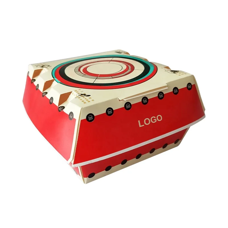 Burger Packaging Food Container Hinged Lid Burger Paper Box Custom Logo Printed White Cardboard Clamshell Hamburger Paper Boxes