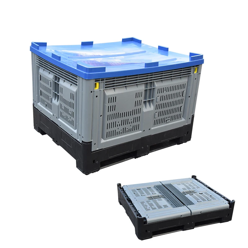 heavy duty large hdpe mesh vented vegetable and fruits storage foldable collapsible fruit plastic pallet bins with lid (1600453683063)