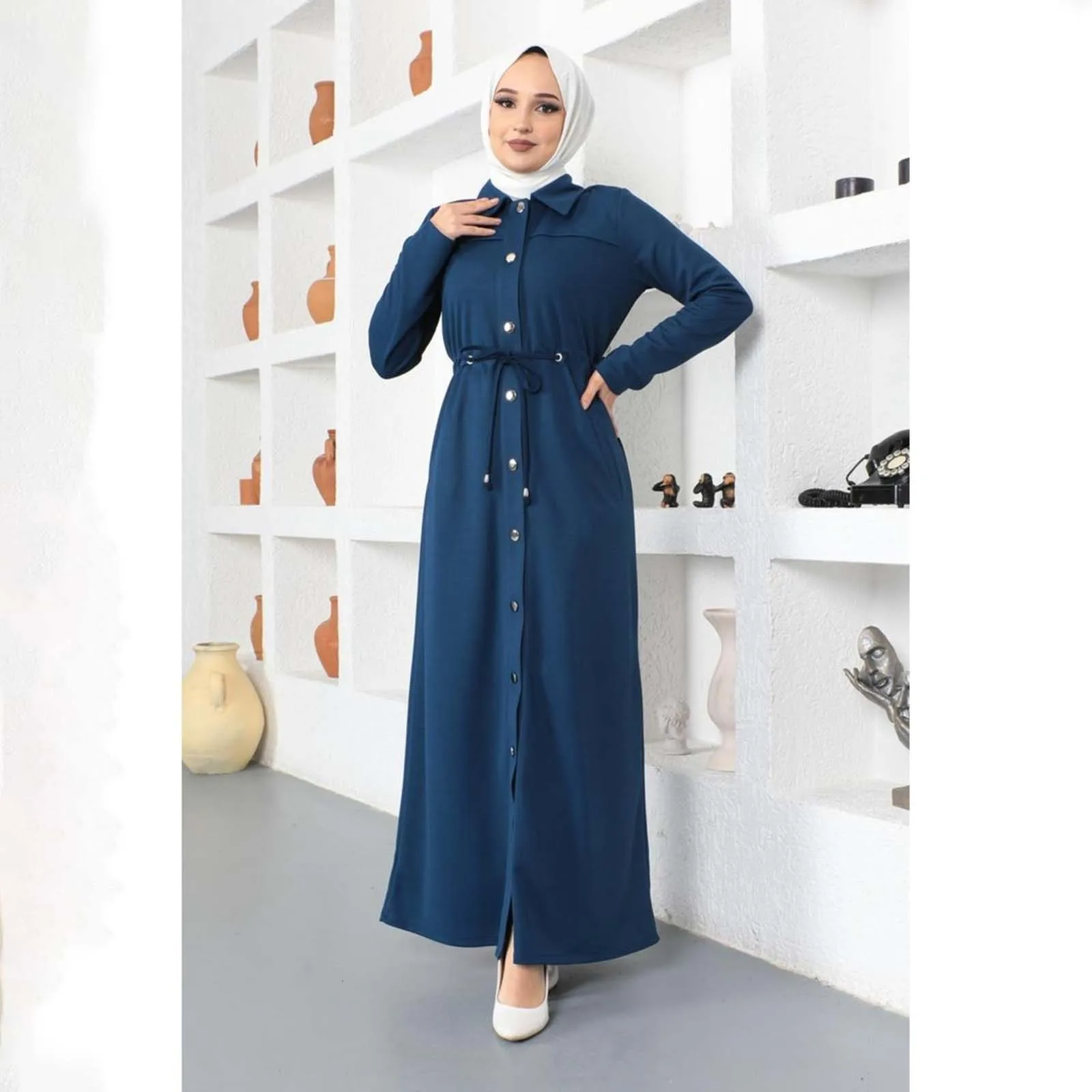 Aschulman Custom Button Causal Floral Print Muslim Shirt Dresses Office Wear for Muslim Women Ladies