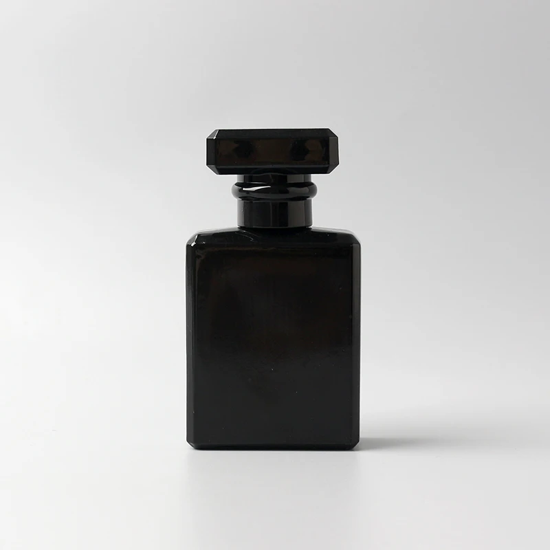 Empty 50ml 100ml Square Black Glass Perfume Bottle Packaging with Crimp Seal Cap