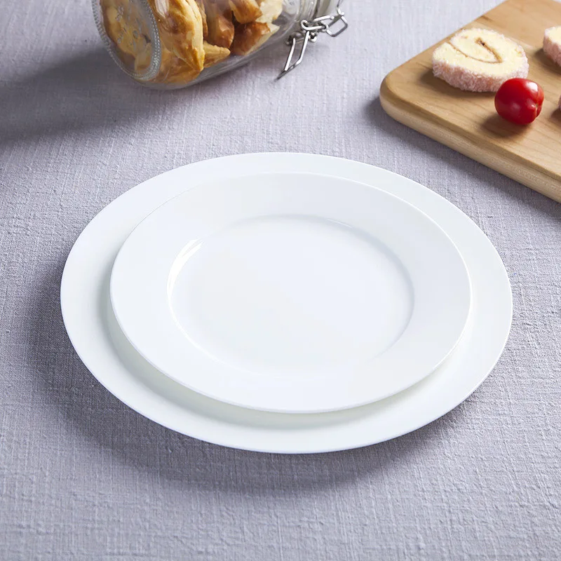 Savall HoReCa 9 inch pure white flat plate ss lifestyle simple ceramic western steak plate for restaurants