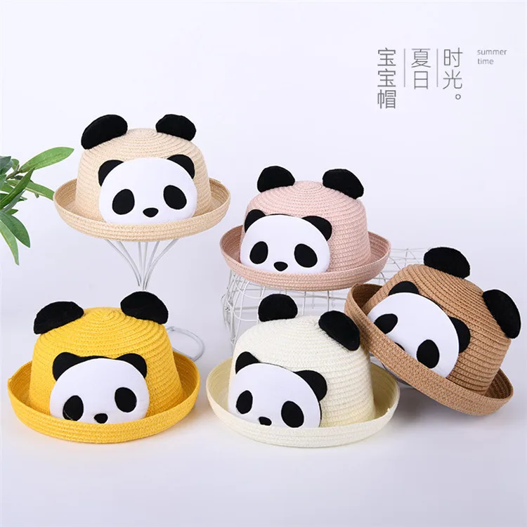 HEFT BOOOGE Cartoon Panda Bunny Ears Design Outdoor Summer Sun Hat Travel Kids Straw Hats