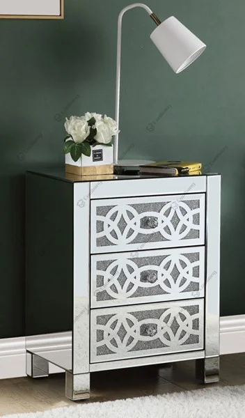 New Design Bedroom Furniture Black Glass Mirrored Bedside Table Nightstand