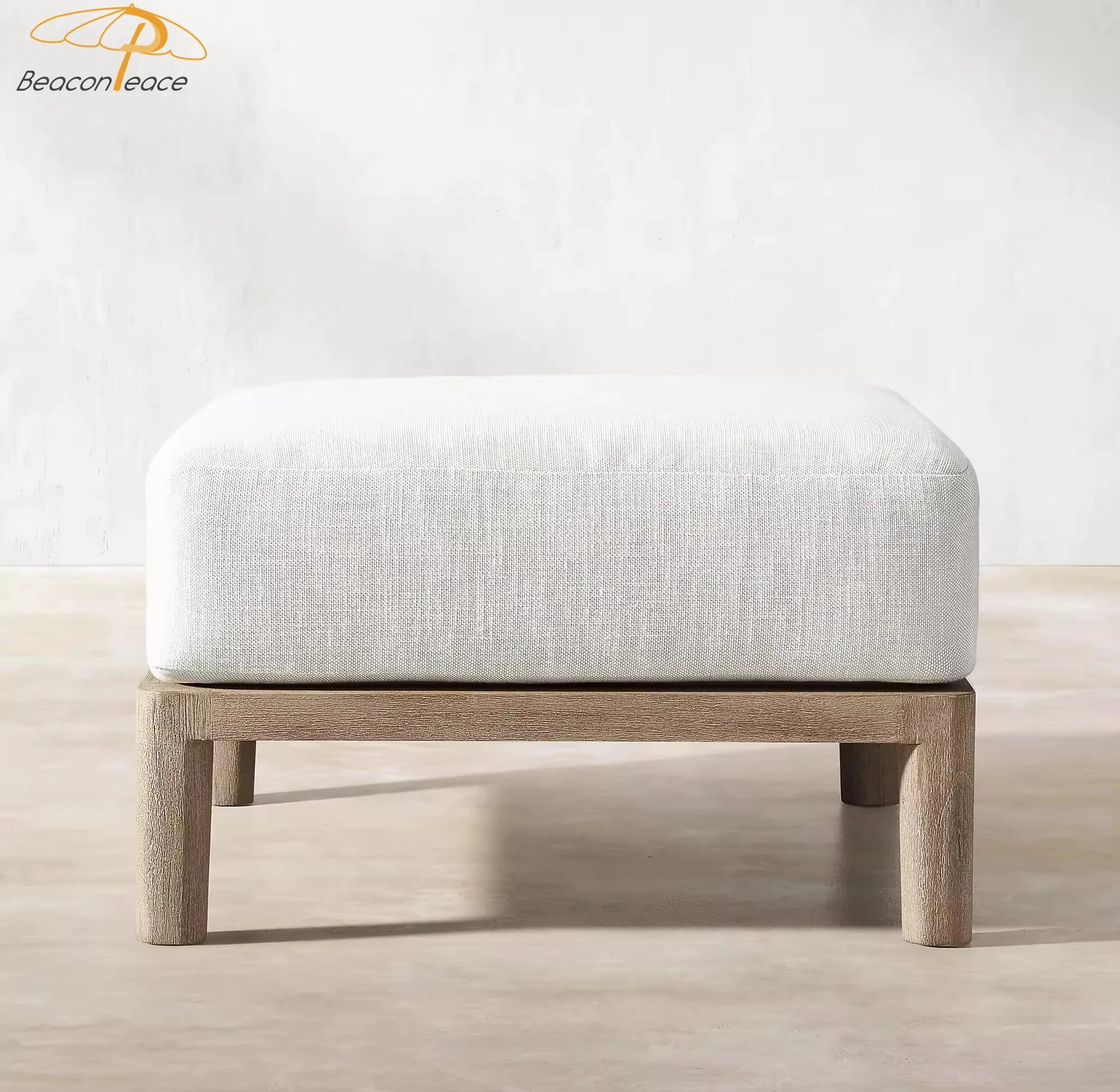 Outdoor garden furniture villa small teak wooden footstool padded patio outside ottoman chair foot stool