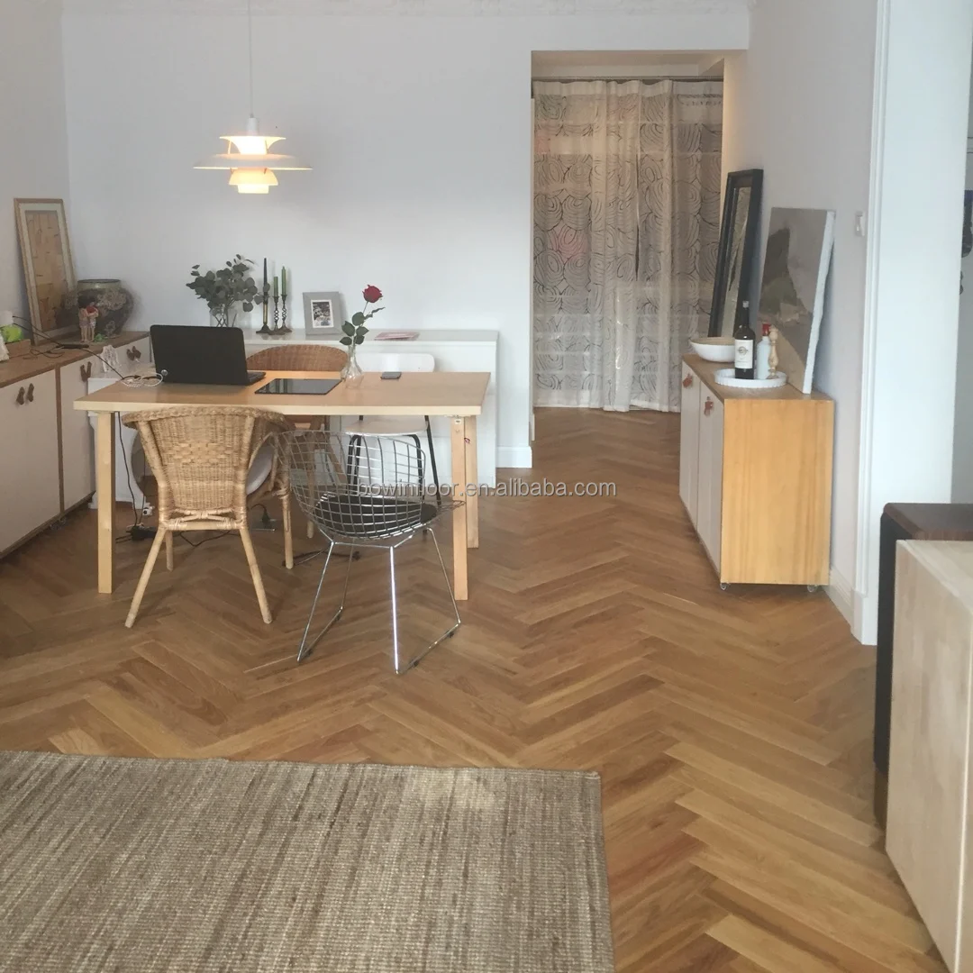 UV Oiled Teak Solid Wood Herringbone Parquet