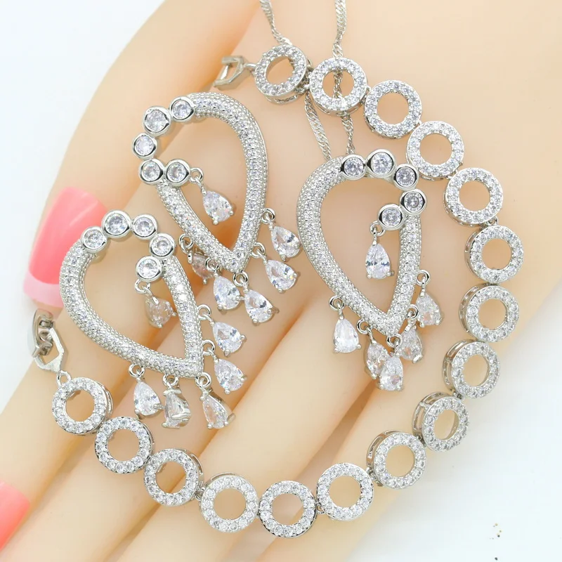 White Zirconia silver jewelry wholesale Wedding Jewelry Sets For Women Necklace Pendant Bracelets Earrings set