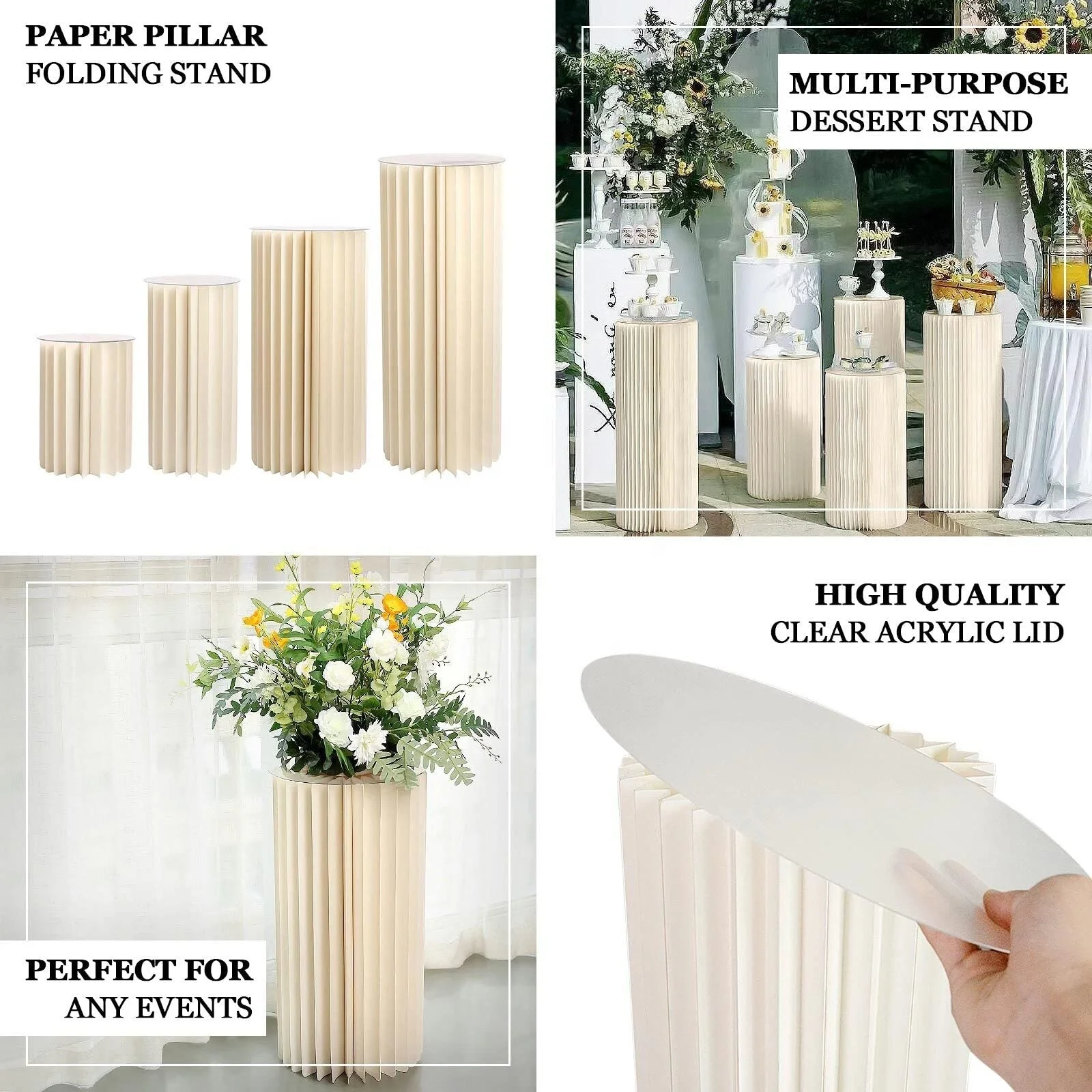 Modern DIY Cylinder Cardboard Flower Stand Display With Mirror Top Folding Events Column Stand Party Decor