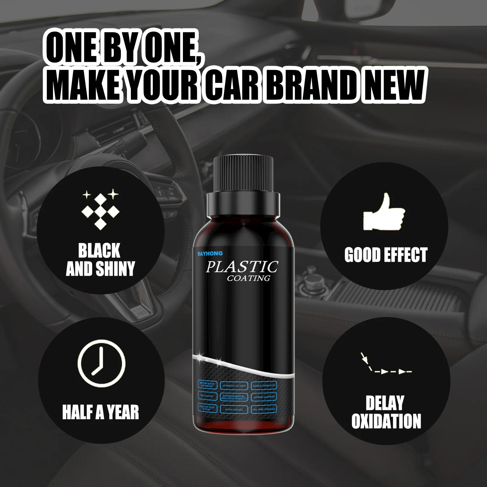 50ml Car Interior Plastic Refurbishment Agent Auto Dashboard Refresh Dustproof Glossy Plastic Leather Refurbishment Agent