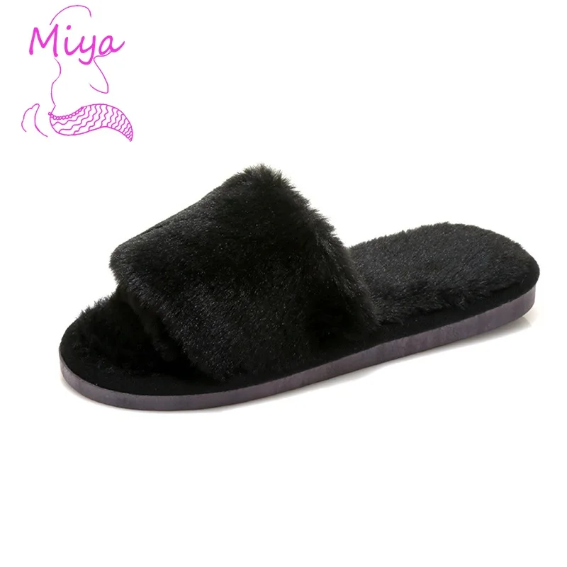 FR-098 Cheap high quality Bulk Wholesale Custom Logo Plain Furry Slipper for Man Women Fall Winter Warm Indoor Fur Slippers