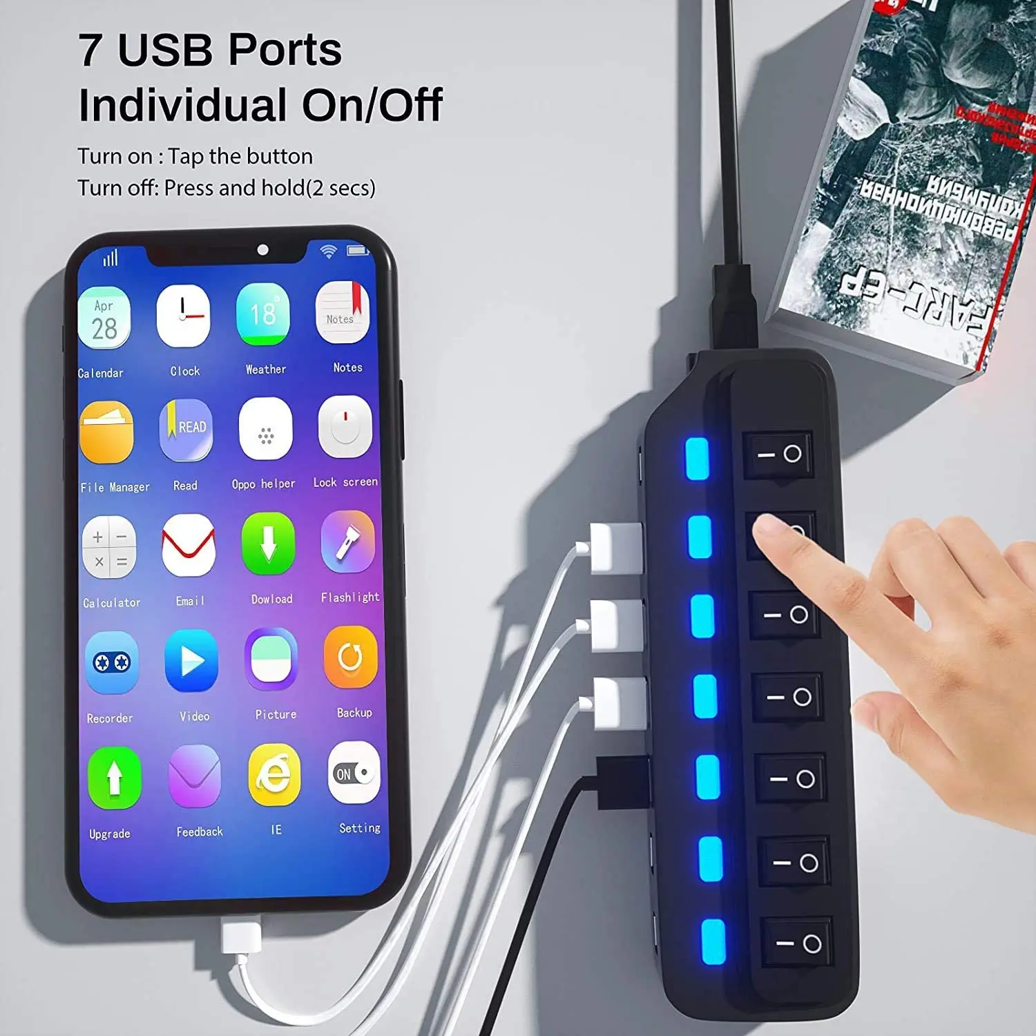 Прямая поставка от производителя Мощный Usb-концентратор с 7 портами 3 0 индивидуальными светодиодными переключателями