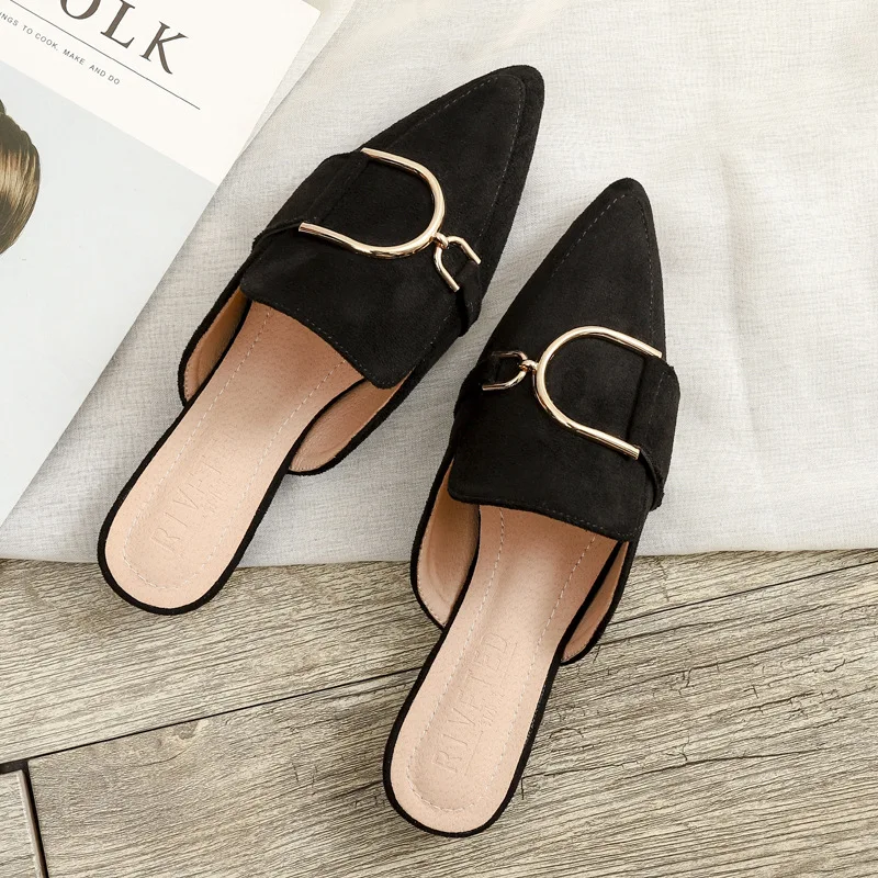 
The New Listing Spring Pointed Toe Slippers Ladies Outdoor Suede Mules Flat Shoes Fashion Causal Woman Shoes 
