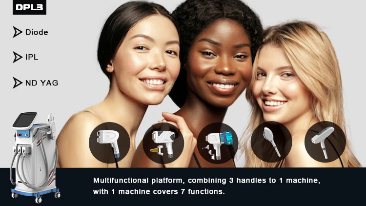 3 In 1 Multifunction Beauty Machine IPL+RF+Nd Yag+Dioden 808 Alexandrite Diode Laser Hair Removal