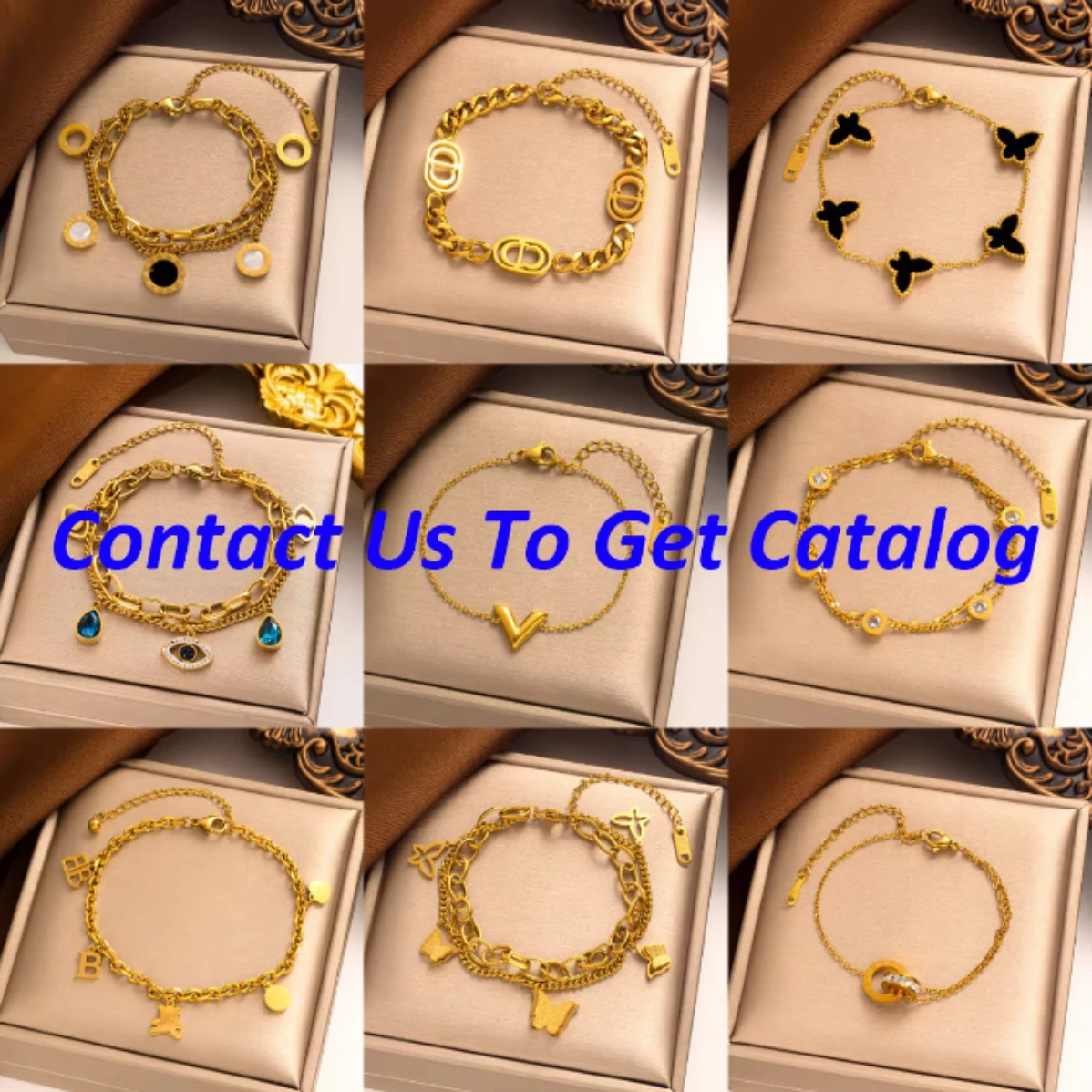 Wholesale Heart Love Four Leaf Clover Designer Non Tarnish 18k PVD Gold Stainless Steel Charm Titanium Ladies Women Bracelets