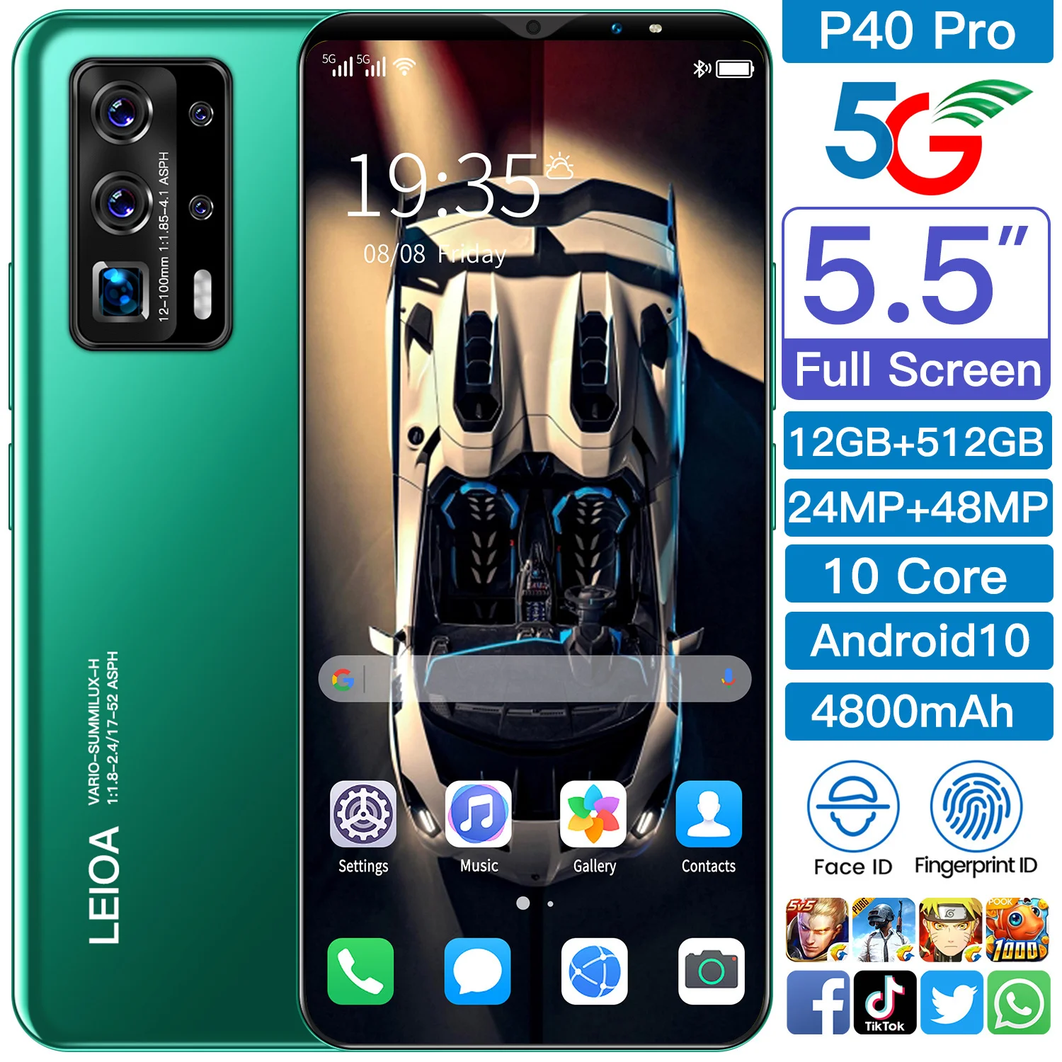 Wholesale P40 Pro Unlocked 24+48MP 8 Core Dual SIM 12G+512G CellPhones Mobile 5.5 Inch Android Smart Cell Mobile Phones