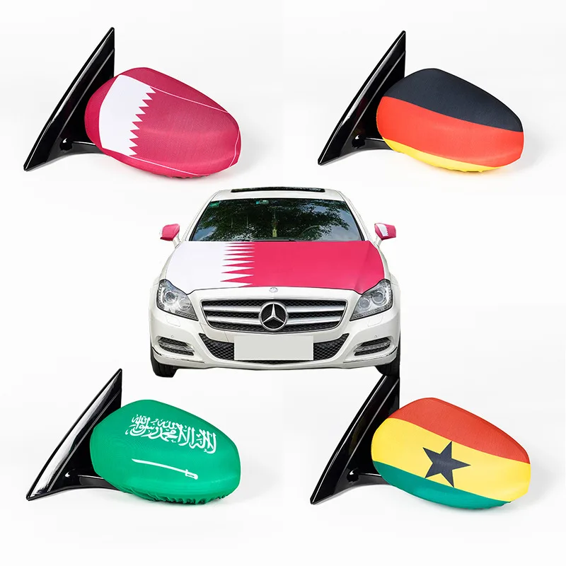 Custom Qatar World Cup Top 32 National Car Mirror Cover Hood Decoration Flag 3 Pieces Set