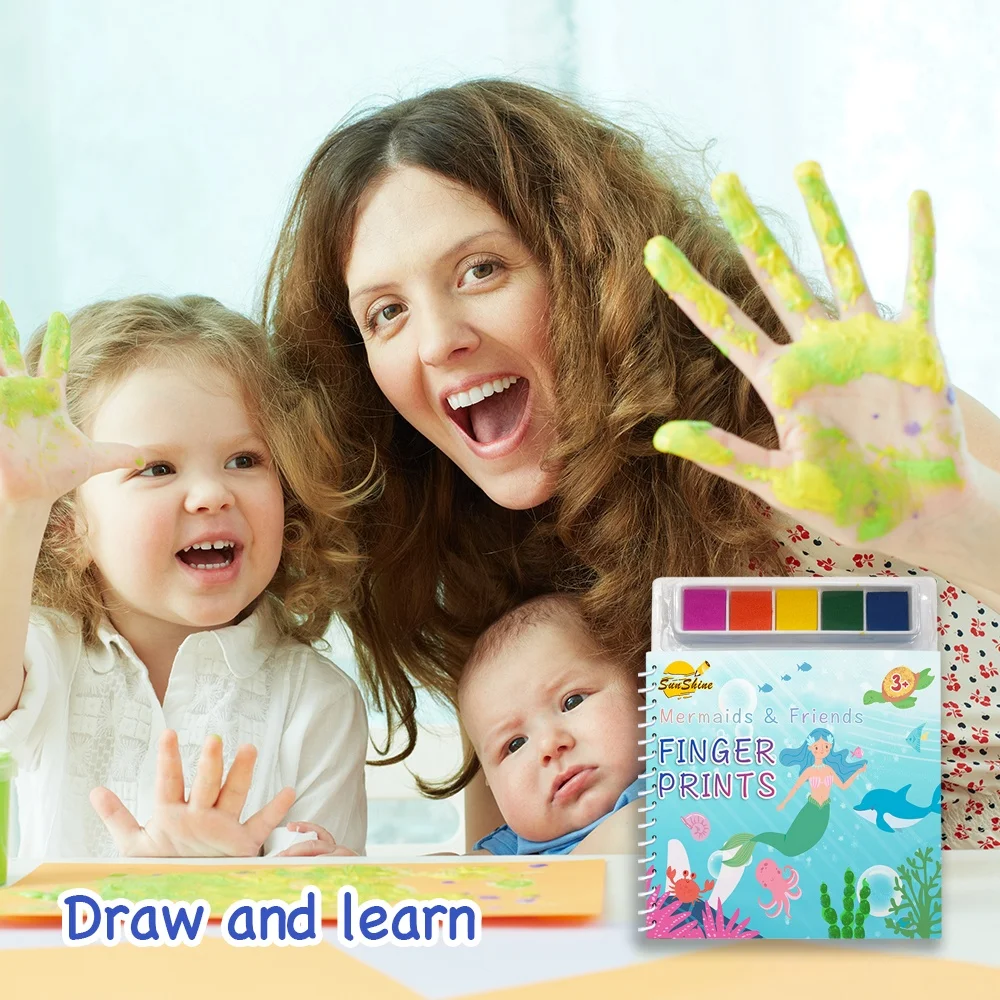 2023 Kids Early Education Toys English water Coloring Finger Painting Books Ink Pad Kids Activities Doodling Book