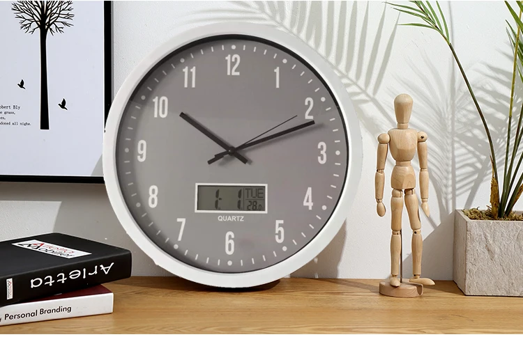 Plastic Lcd Analog Mental Wall Digital Clock Sweep Movement With Glass Cover And Color Case