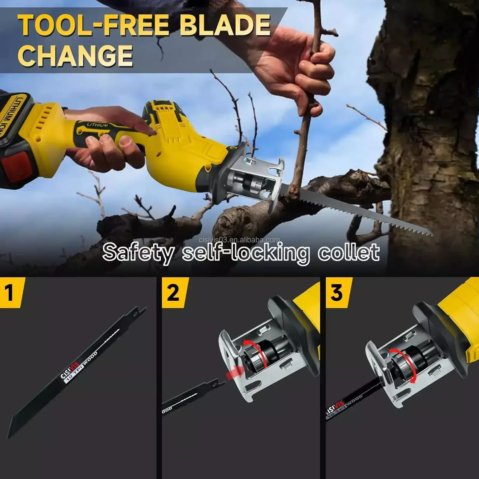 Cisivis Brushless Cordless Reciprocating Saw for Dewalt 20V Max Variable Speed Tools Only