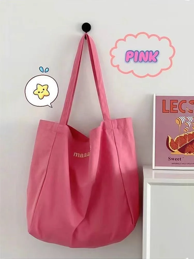 Custom Logo Girls Ins Fashion Large Capacity School Tote Bag Canvas Shoulder Book Handbags Cotton Inspired Shopping Bags