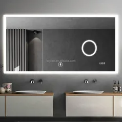 Accept custom front lighted led bathroom mirror magnifying with clock and bluetooth speaker rectangle 48 inch 32 inch