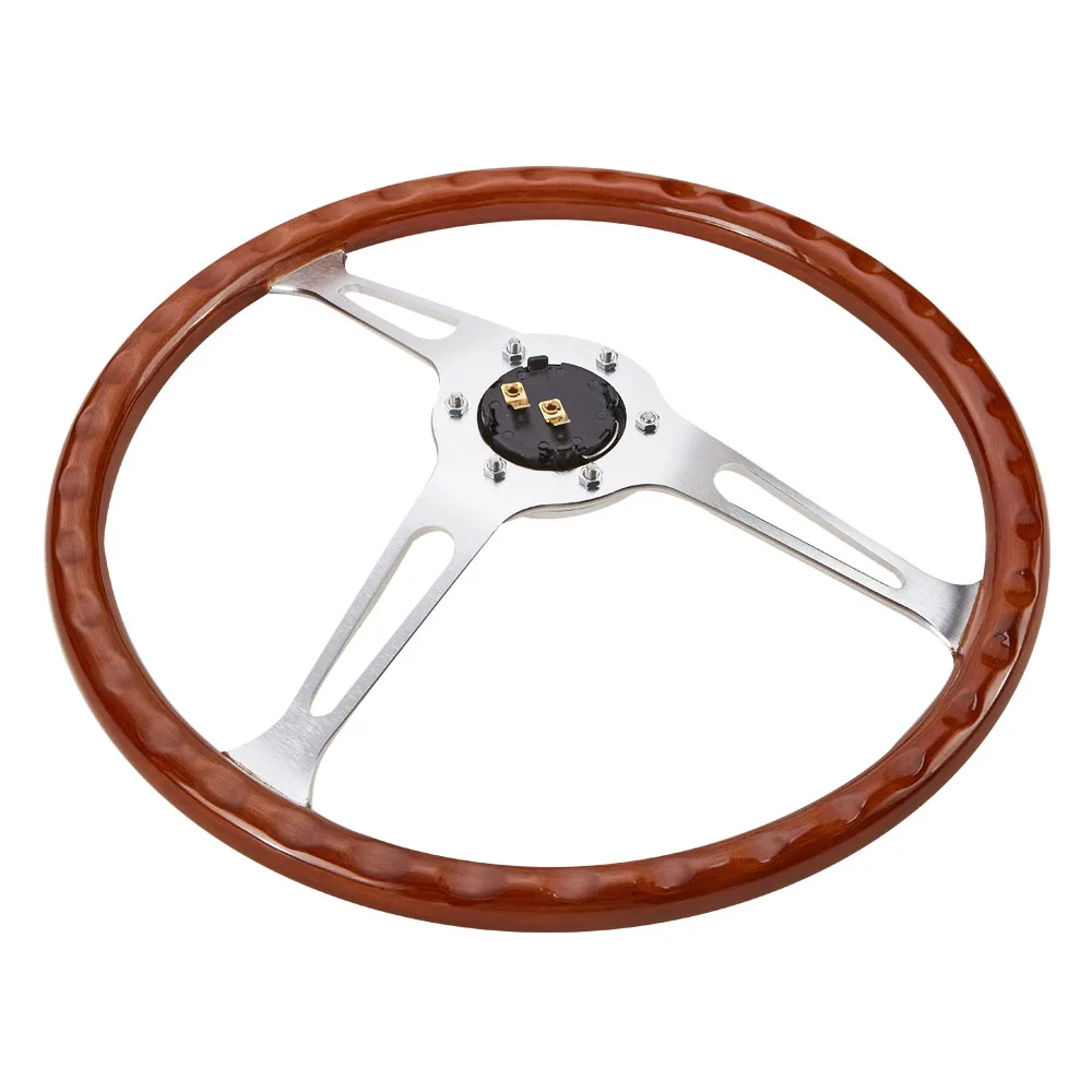 Real Wood 380mm Drift Racing Car Steering Wheel, Deep Dish Classic Car Wooden Grain Steering Wheels