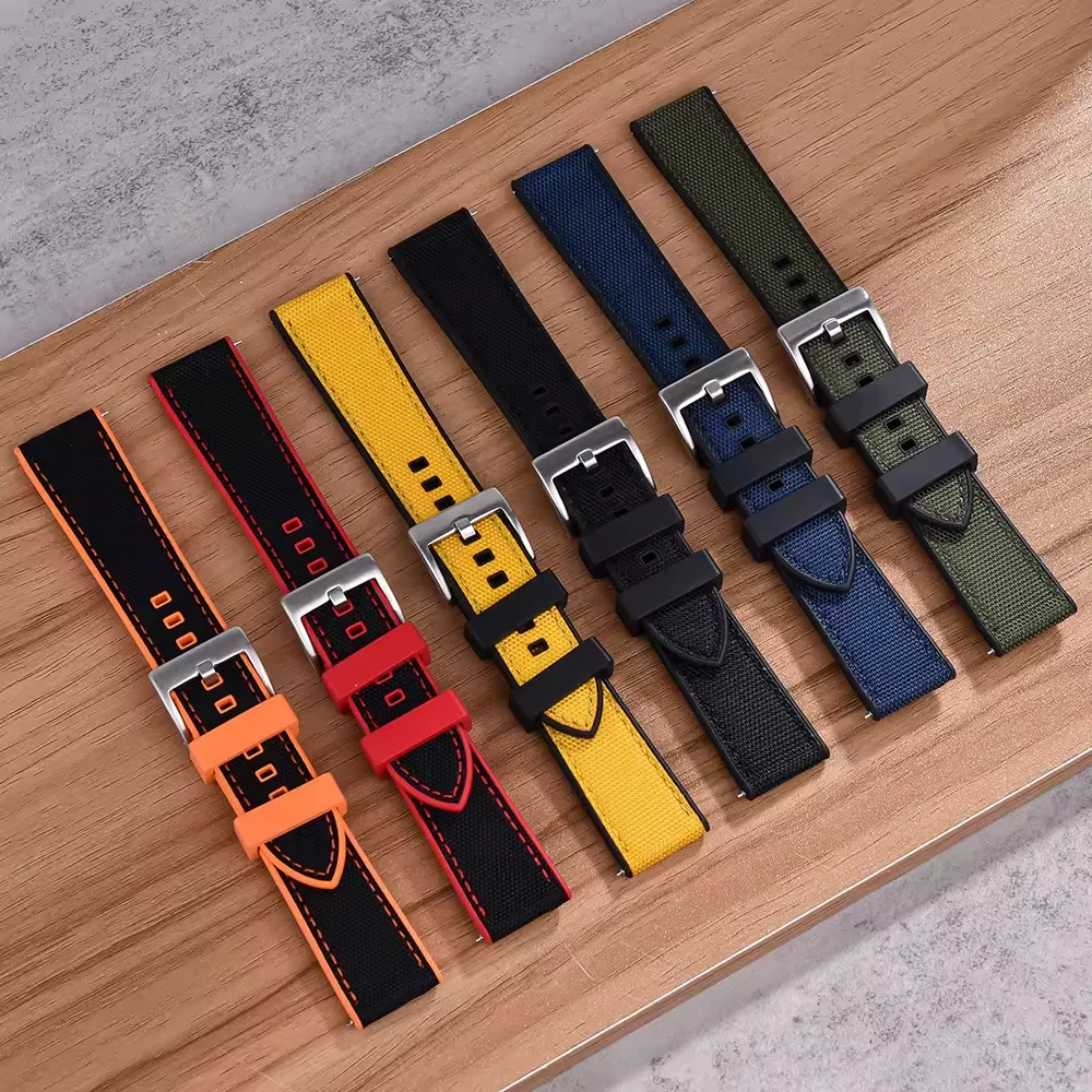 JUELONG быстросъемная гибридная Резина FKM и парусиновая ткань ремешки для часов водонепроницаемая ткань FKM резиновые ремешки для часов 20 22 мм
