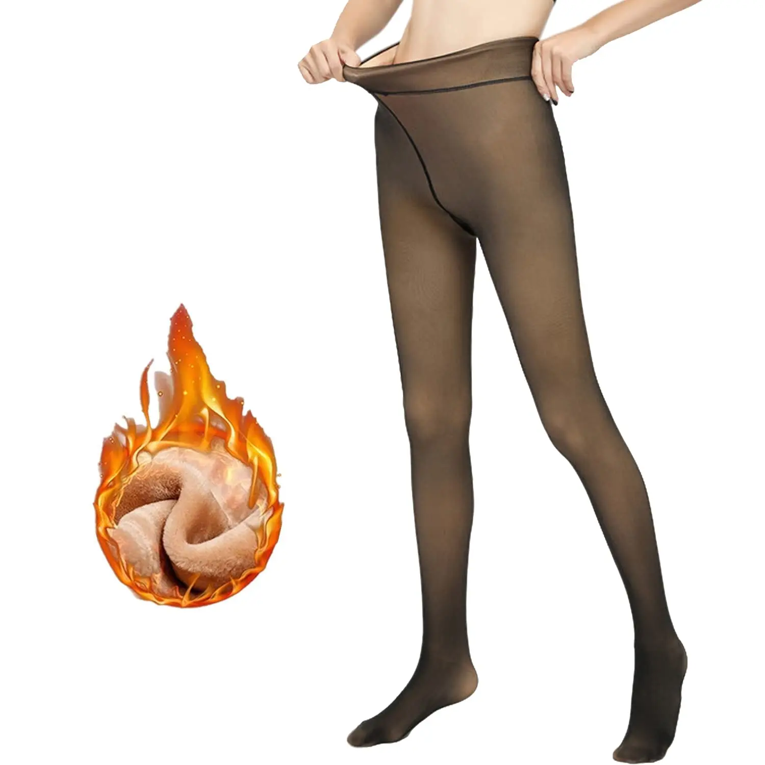 Fleece Lined Tights Women Leggings 80/220/300g Thermal Pantyhose Translucent Opaque High Waist Winter Warm Sheer Tight